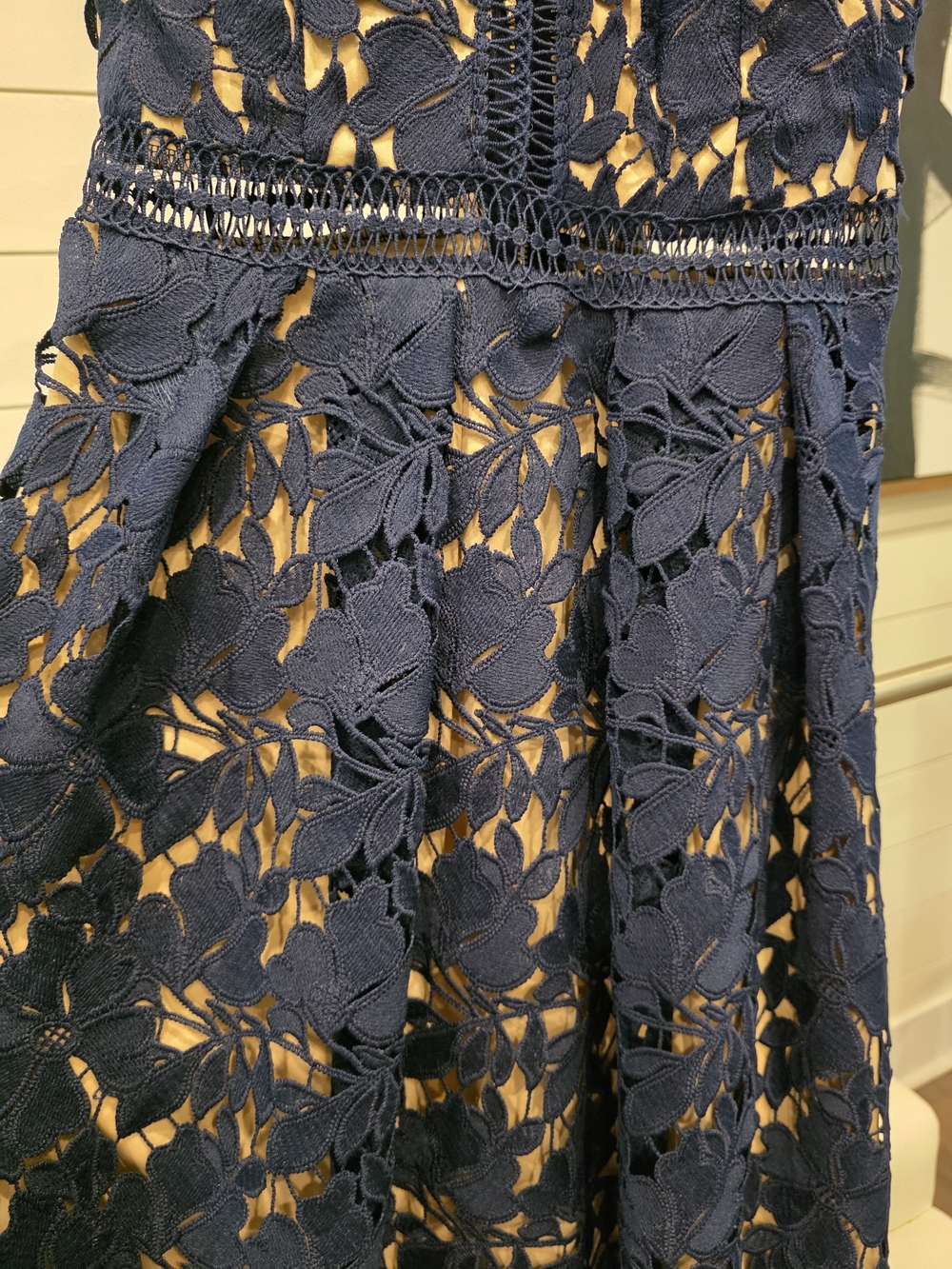 Navy Floral Lace V-Neck Midi Dress - Picture 5 of 8